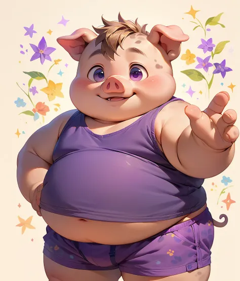 (cute, obese, male, anthro, pig cub), cutepets, ((purple eyes, purple tank top, purple boxers)), hires textures, highly detailed...