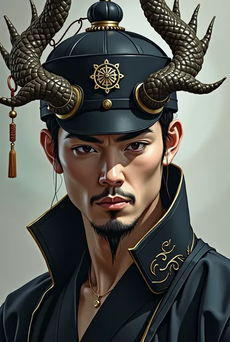 A male with cap and have a asia style dragon horn at the top of head