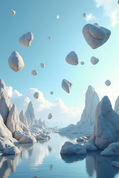 Many beautiful rocks are floating in the sky.