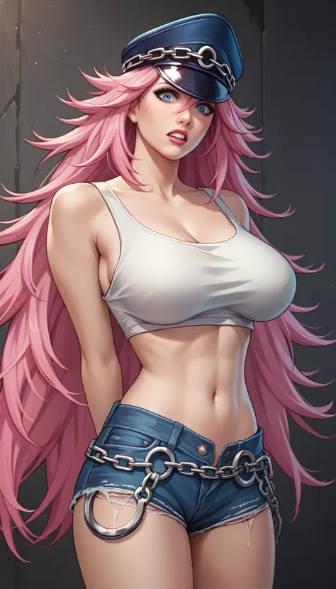 score_9, score_8_up, score_7_up, masterpiece, high quality 1girl, pink long hair, nail polish, poison, white crop top, huge , ha...