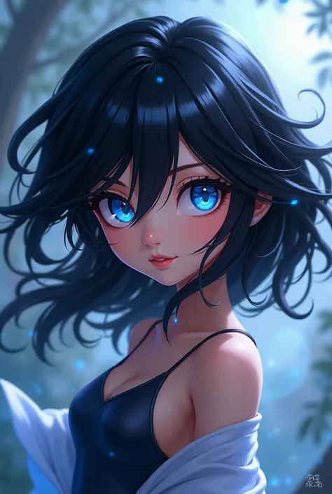 Animated black hair blue eyes 
