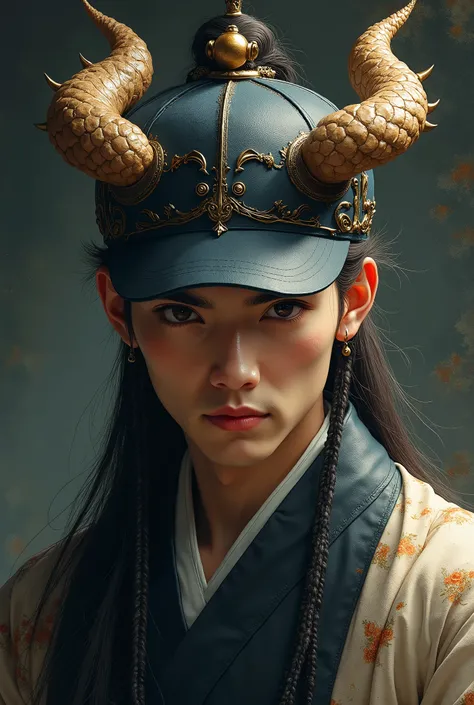 A male with cap and have a asia style dragon horn at the top of head