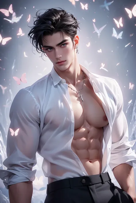 (absurdres, highres, ultra detailed), a tall handsome muscular young man, solo, beautiful detailed eyes, beautiful detailed lips...