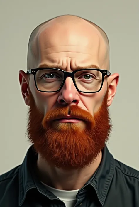 Create a White Skin Guy ,  bald man wears glasses with short red beard 