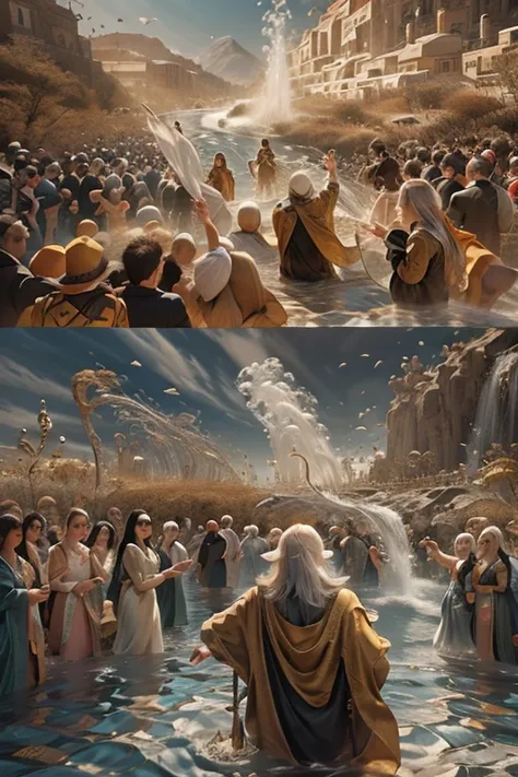 "(masterpiece: 1.2), 8k uhd resolution, moses parting the sea，after being pursued, he escaped and led his people to the other si...