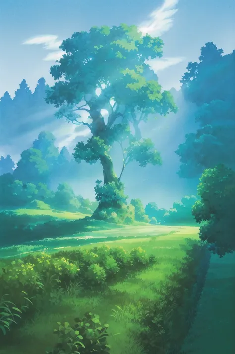 draw a simple tintin style art of a big lonely tree !!! fireflies!!! lightning !!! animated background, beautiful animated lands...