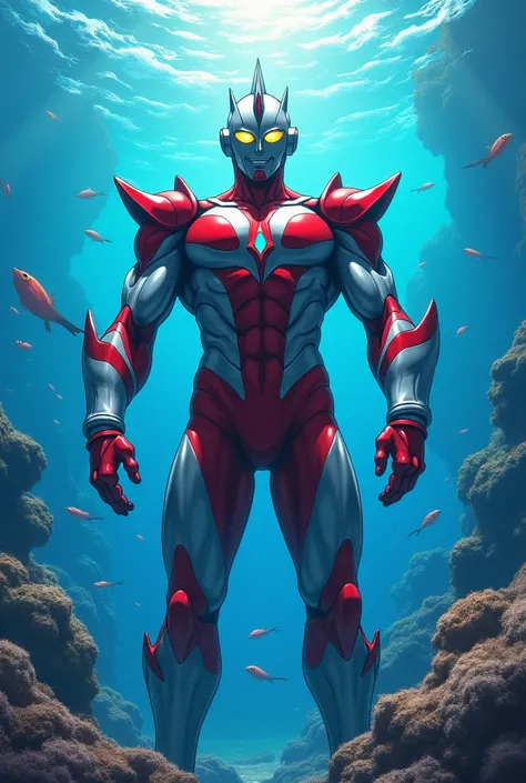 Imagin// ultraman in ocean in anime style 