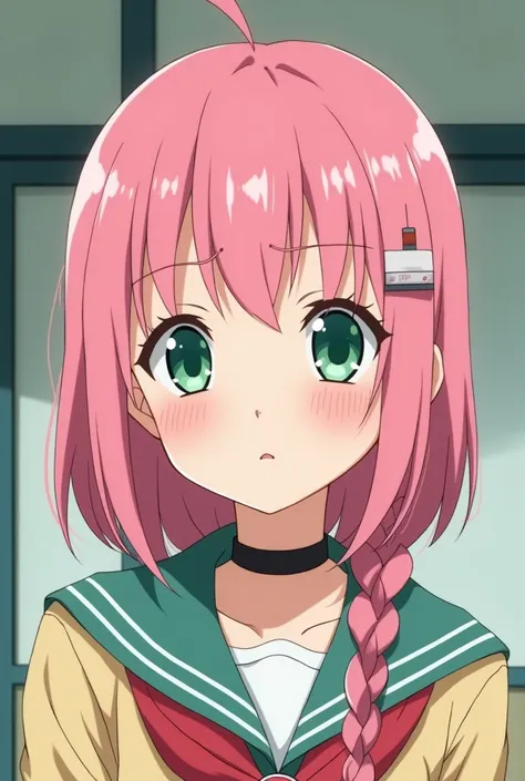 Japanese anime girl has fair skin, green eyes, and pink hair. In her youth, she wore her hair as bangs in order to cover her large forehead and fend off her classmates calling her "Forehead Girl, naruto head band in neck 