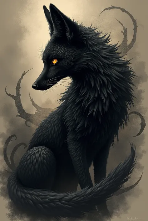 Dark fox design for full detail tattoo