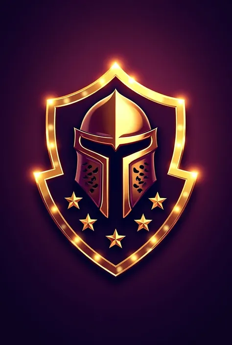 Make sure to Put Trinbago Knight Riders in writing on logo for cricket purple and gold with an amoured knight head  make it look like its the winning team include 4 gold stars make this logo luxurious and legendary