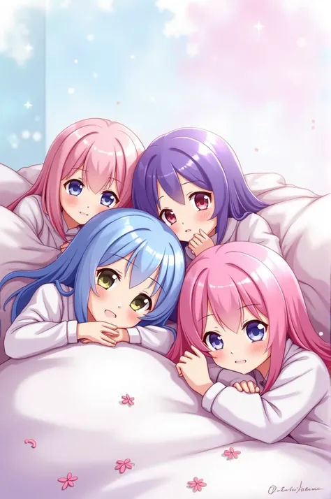 Three anime girls lying down