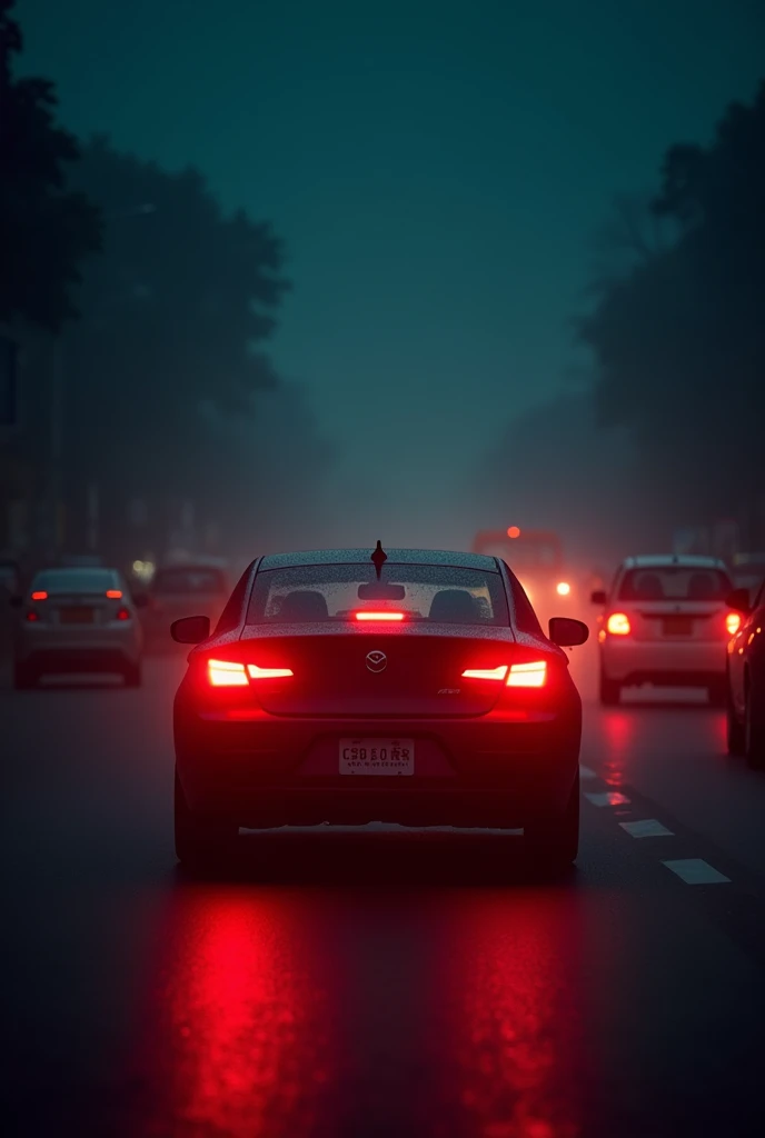  Traffic Jam picture in Bangladesh at night,with red lights of car and buses . More realistic like mobile capture. Only one car or bus.

