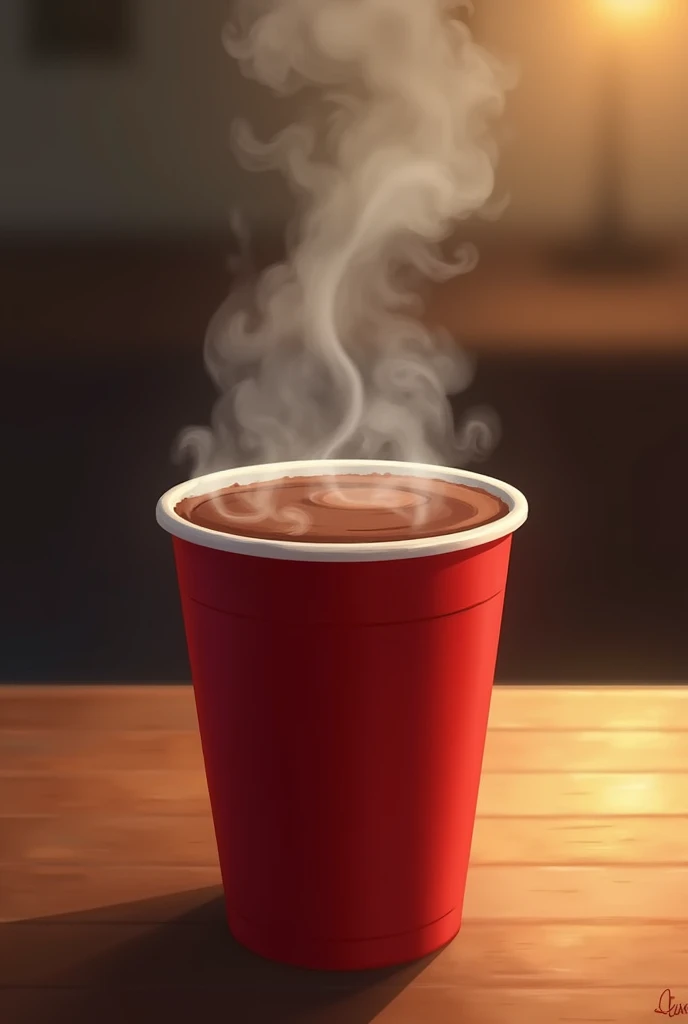 Chocolat chaud avec la vapeur dans une verre jetable  rouge 