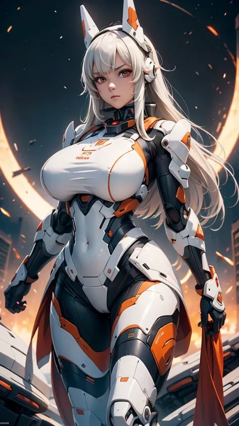 mecha_musume, 1girl, long_white_hair, science_fiction, Red_eyes, solo, headgear, mecha, standing_in_space, huge_ass, big_breast, showing_face, showing_stomach, issolution, 1080P, Hard disk, 4K, 8k, 16k, (muito dIt istalhado), rIt isalista, 8k, CinIt isma 4...