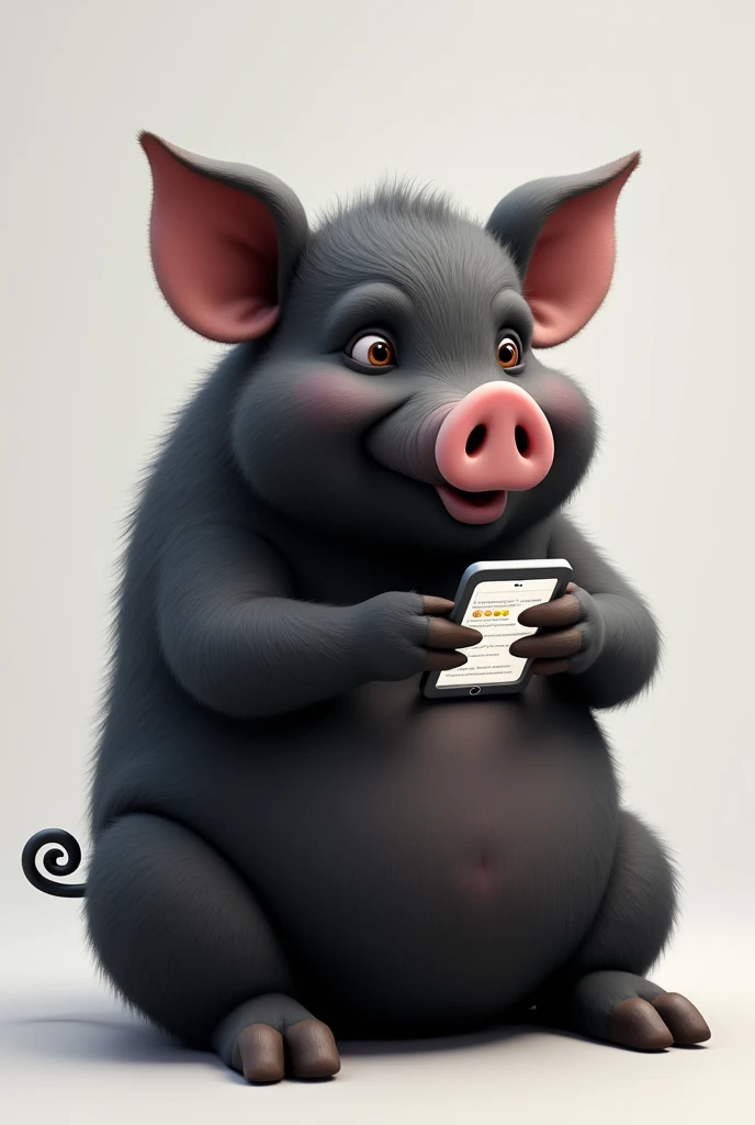 Black pig texting in phone 