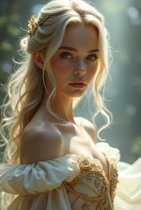 woman、fantasy、dress、Artistic, movie, Character Design, movie撮影, Blonde, Best Quality, Close-up of face、Eye power、Fantasy、princess、ephemeral