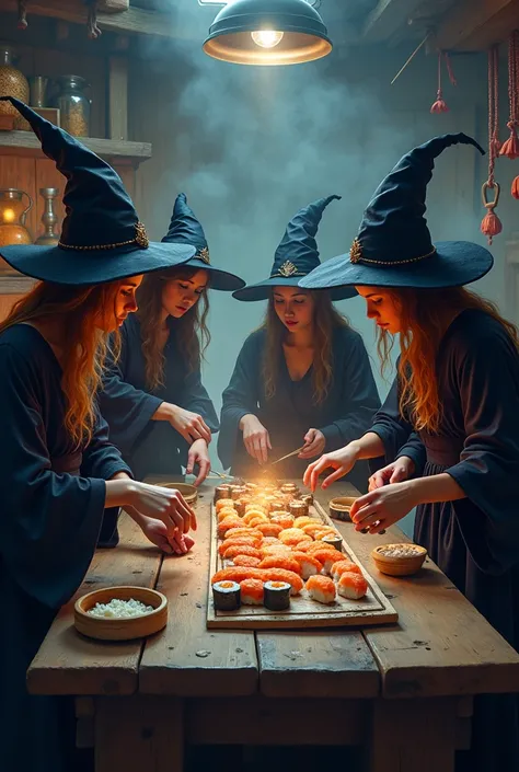 witches preparing sushi 