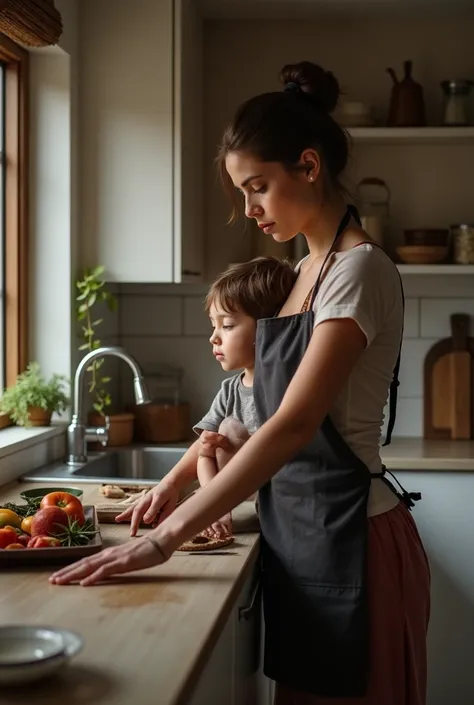 Brahmach woman, having anal sex with her  son, in the kitchen only with an apron