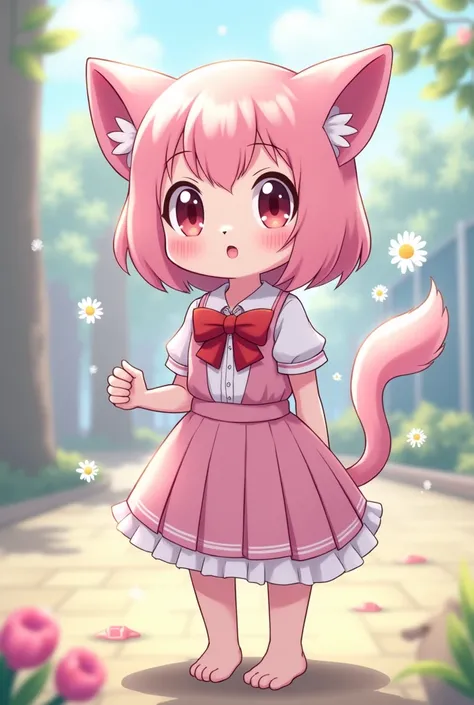 Image of Pokémon Mew in schoolgirl outfit and pink hair 