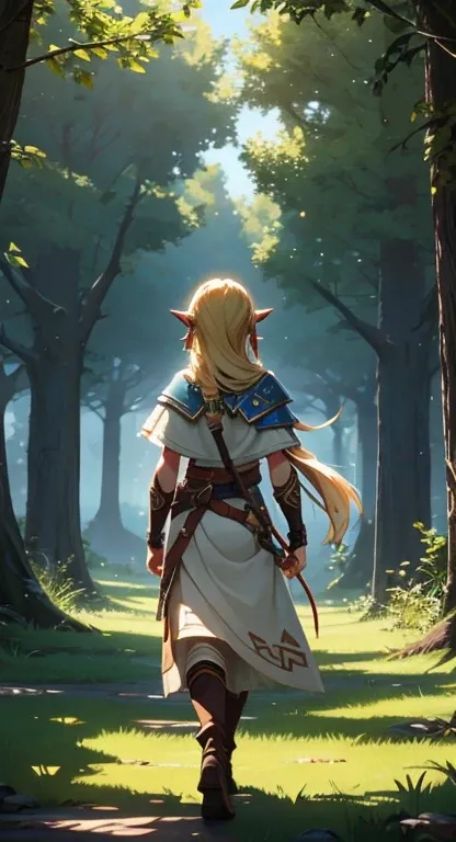 Tan skin, Hylian, sacred armor, glaring at viewer, Yggdrasil guardian, yggdrasil in the distance, legendary Yggdrasil,