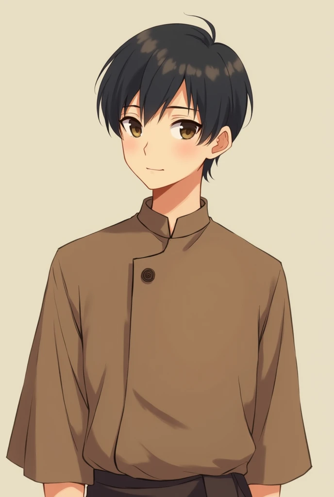 A men anime who waer brown kurta half sleeve short hair 