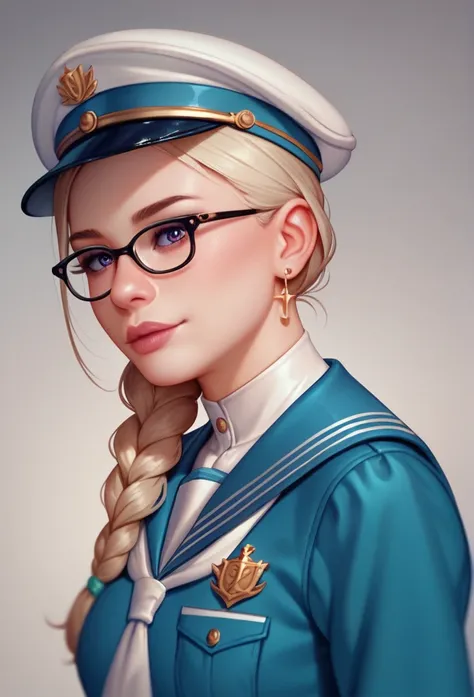 Unripe，Jade inlaid in gold，Blue and White Porcelain Girl，little guard, Nerd, with glasses, uniform, sailor.