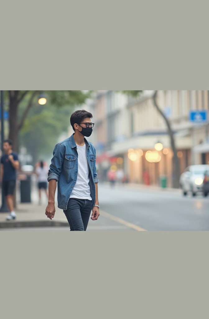 Young handsome, Brazilian celebrity, 2, black hair, glasses, black mask, Brazilian, back view