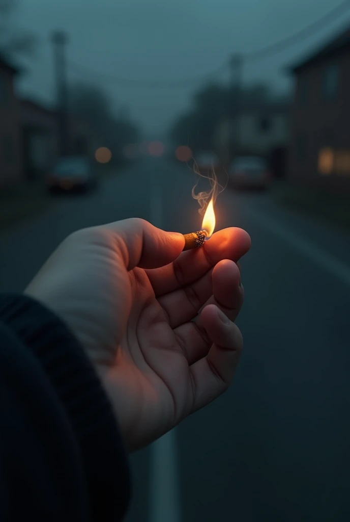 Cigarette in hand at night realistic
