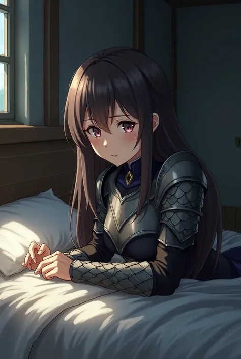 A brunette girl with silver ends of hair, and wearing a body armor made of dragon scales-wakes up in her modest room at the military college and touches the empty half of the bed. She missed 