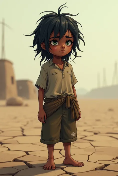 A boy with long dry hair Indian and sad look 1 boy stand alone 