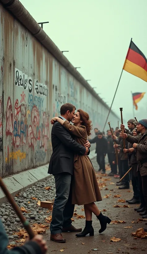 A group of people, with picks and hammers, They begin to tear down a piece of the Berlin Wall. The metallic sound of the blows mixes with the shouts of joy of the gathered crowd.. A Man and a Woman, separated for decades, They hug each other tightly on the...