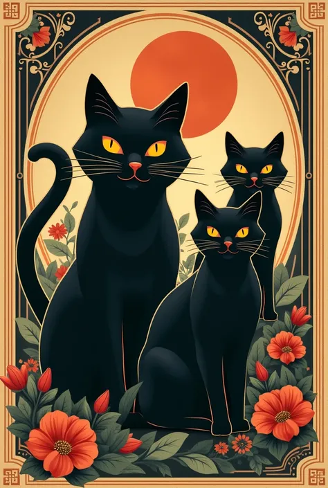 Retro artistic illustration of black cats 