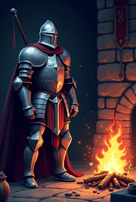 I want a knight next to a fire in pixel art