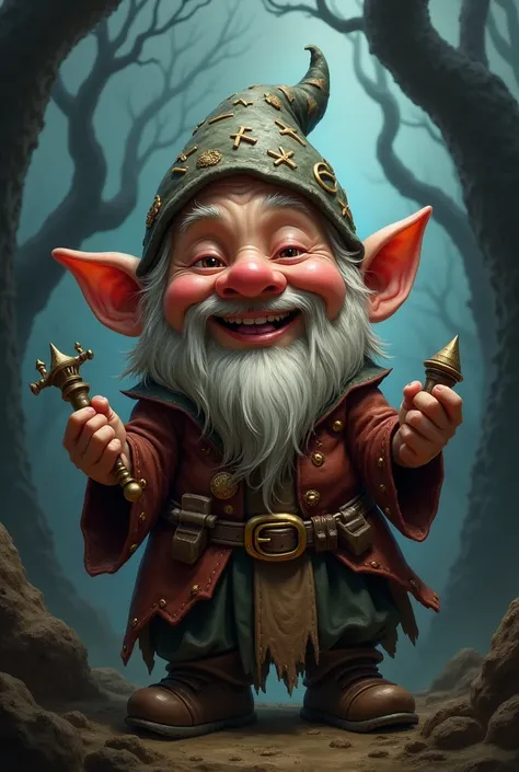 Portret of a happy dark fantasy gnome