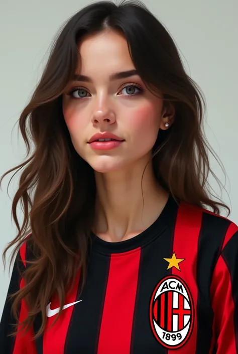 Musician Molly Nilson in an AC Milan jersey (Italian football team)
