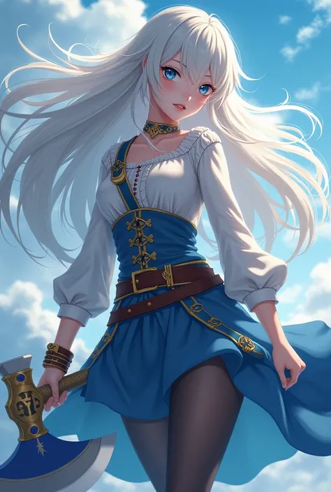 (photorealism:1.2), ash-white colored hair, hair like jeanne darc character from fate/apocrypha, magical cloudy mist hair like the wind even when theres no wind, the ends of the hair flow in one place like clouds, human color skin light, blue eyes, pirate ...