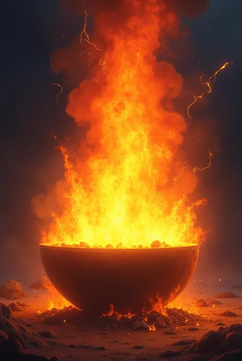 A huge pot of fire, wide and spread

