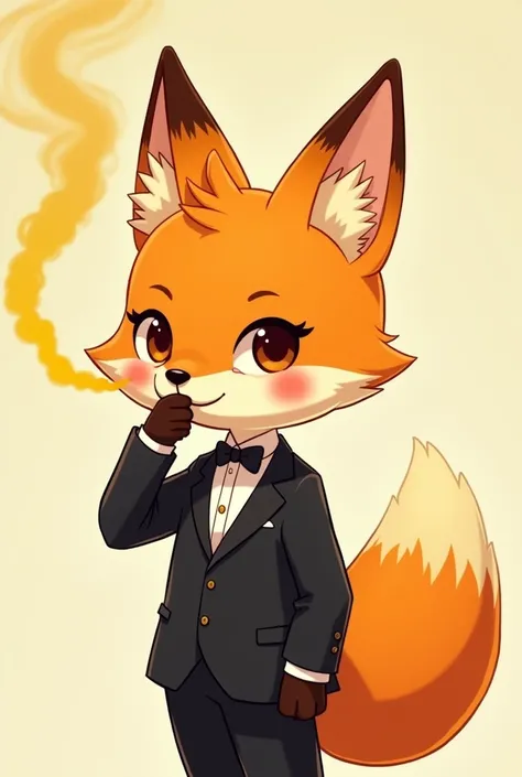 Cute orange fox girl fart (The two-dimensional face of the HUD) Wearing a black suit, fart(yellow smoke). hold your ass, Normal