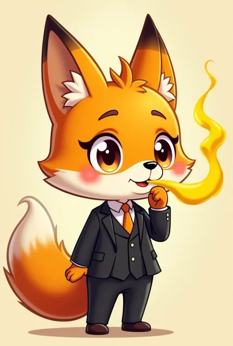 Cute orange fox girl fart (The two-dimensional face of the HUD) Wearing a black suit, fart(yellow smoke). hold your ass, Normal