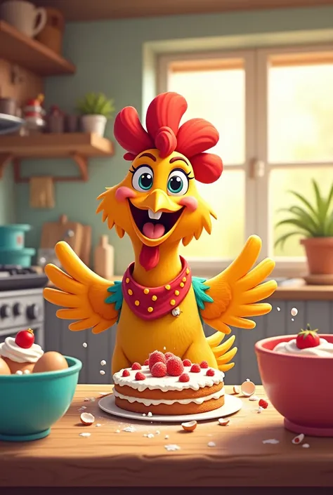 Cartoon "The chicken Cocó woke up excited to make the cake"