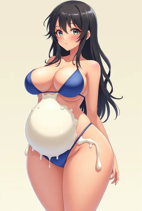 Anime girl, massive breasts, Large breasts, tight bikini,covered in milk, leaking milk, lactating, High Resolution, Best Quality, Anime Style, 