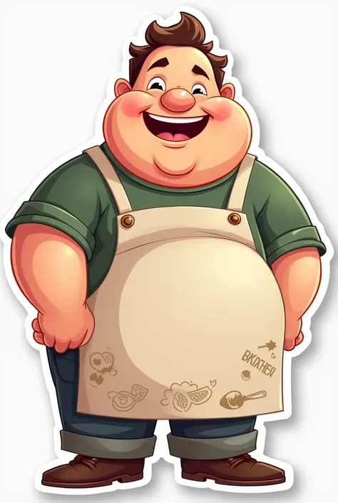 A drawing for a fat man sticker, who does not have a beard and is wearing a kitchen apron