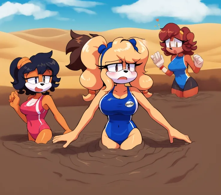 Mobian girls, best quality, HD, full body, large breasts, sexy breasts girl, puppy girl, floppy ears, glasses, hair, group lined up, group together, 10girls, group peril, multiple girls, 5girls together, hair, 10girls in quicksand, hair, dripping, twintail...