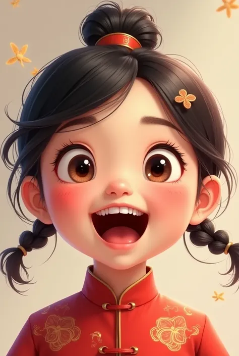 A Chinese girl with an excited face 