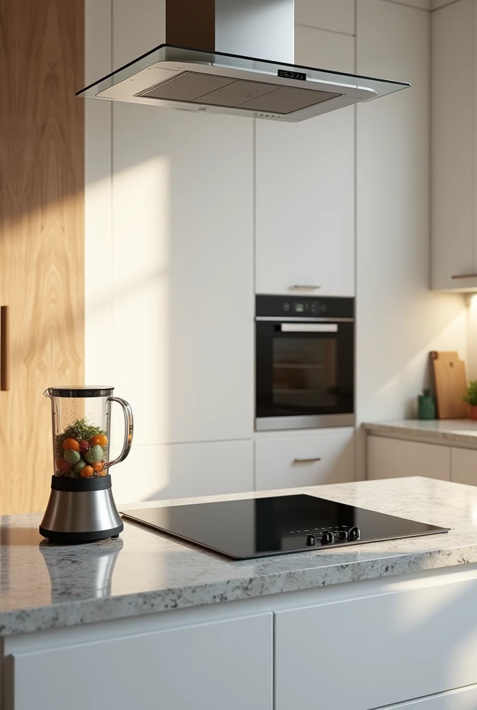 An image of an electric hob next to a blender