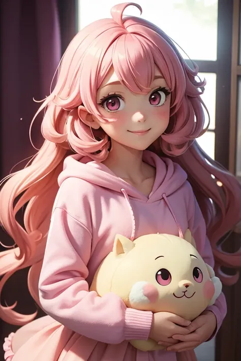 A sweet, whimsical scene depicts a quirky anime girl with a wavy snout and a regal head. The person is wearing a pink tutu and a pair of oversized pink eyes. She wears a pair of golden hoodie and has a tuxedo. The scene is bathed in a soft, warm light that...