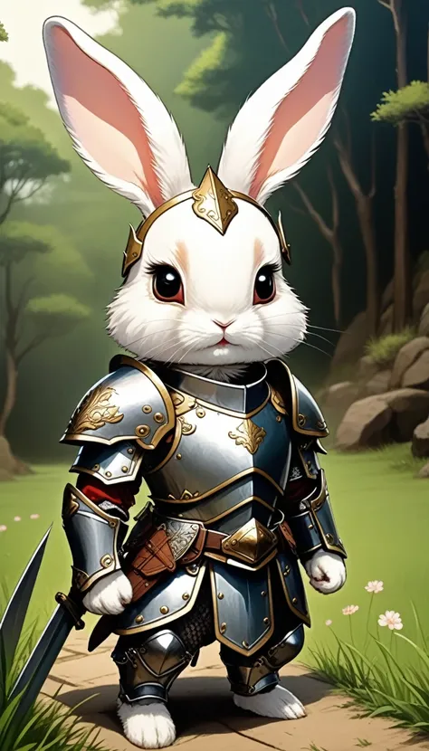 Cute rabbit in armor in manga style  