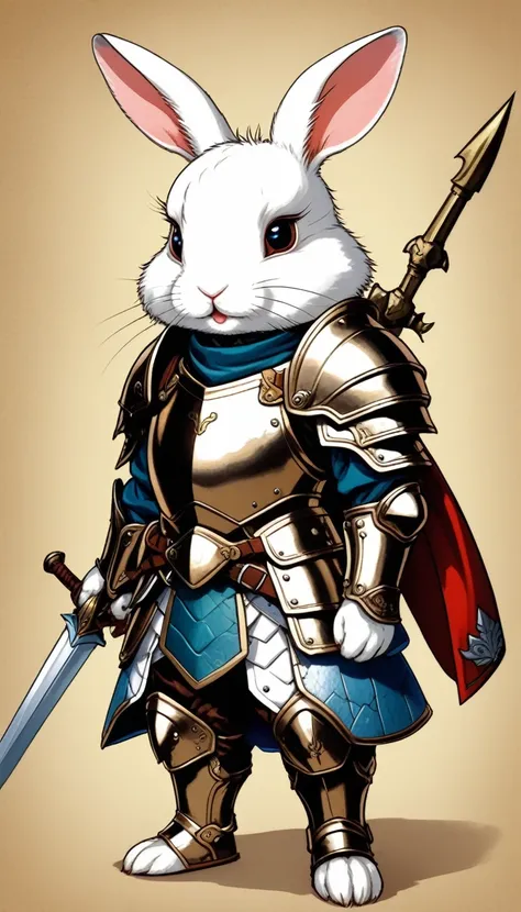 Cute rabbit in armor in manga style  