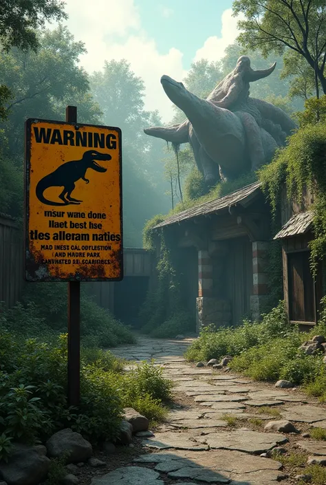 Abandoned Dinosaur-Themed Park, Sign warning the places to follow