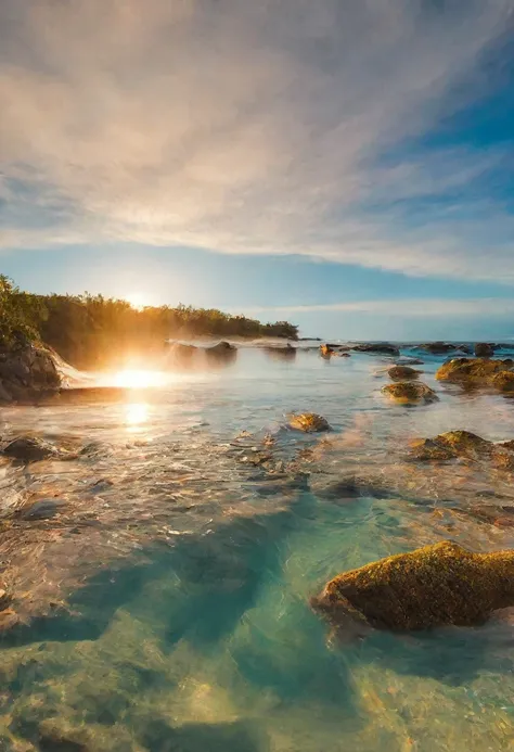 sitting on the beach and clear water